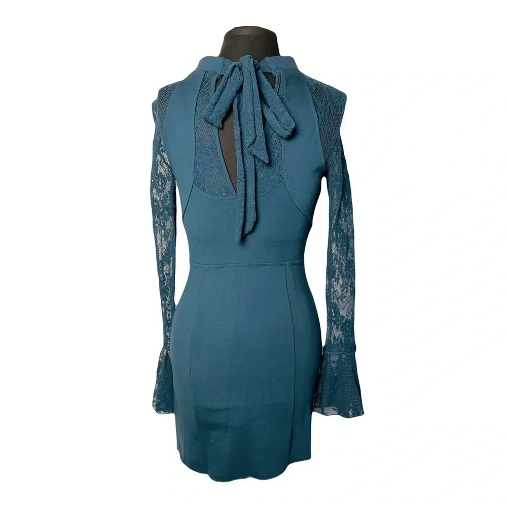 Free People | Teal It’s Now Or Never Ponte Lace Bodycon Mini Dress, Small